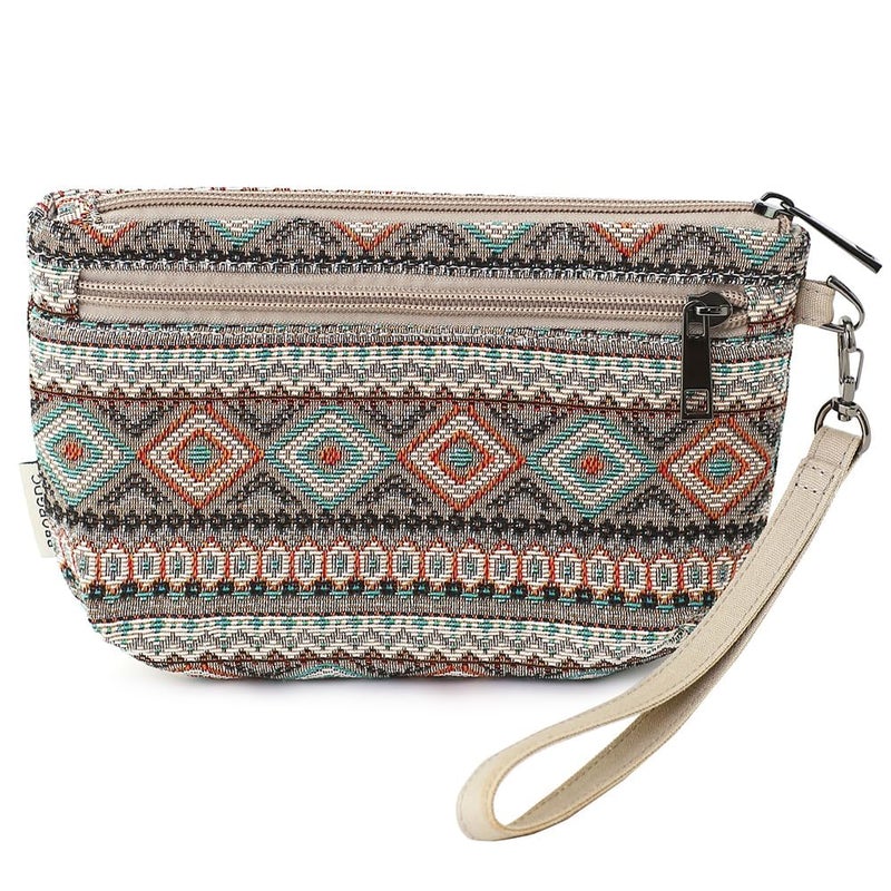 BBORGDC Women's Zipper Wristlet Clutch Wallet, Travel Double Zip Wristlet Handbag with Jacquard Cloth, Ideal Wallet Purse - Image 1
