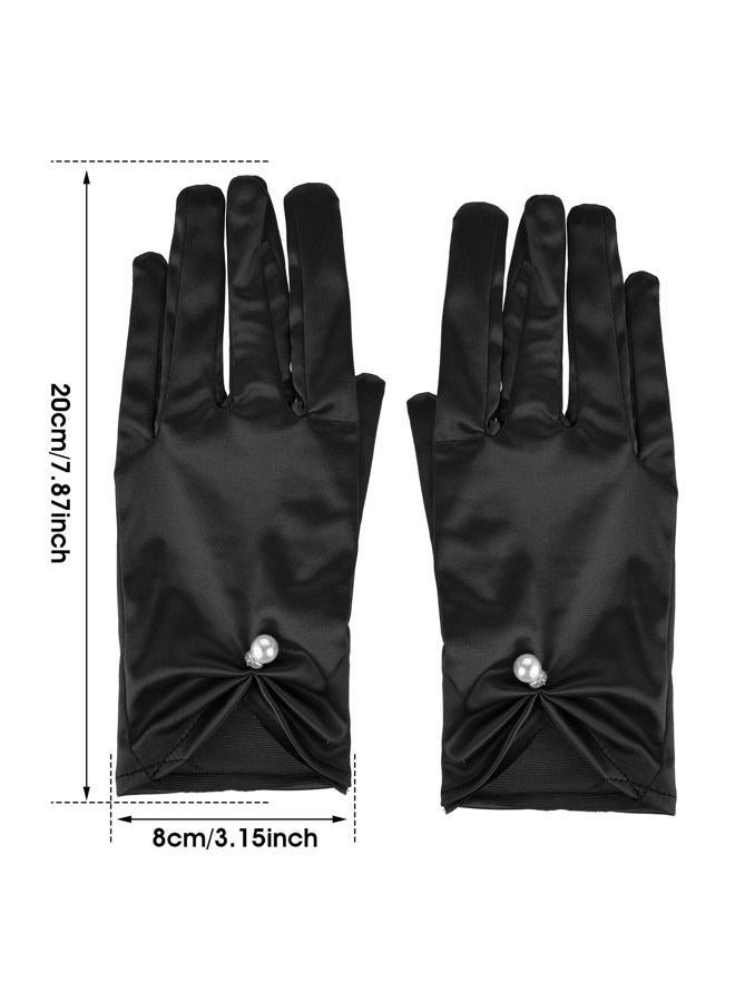 Yolev Short Satin Gloves - Wrist Length Women's Gown Opera Gloves for Wedding, Banquet, Dress Party (Black) - Image 2