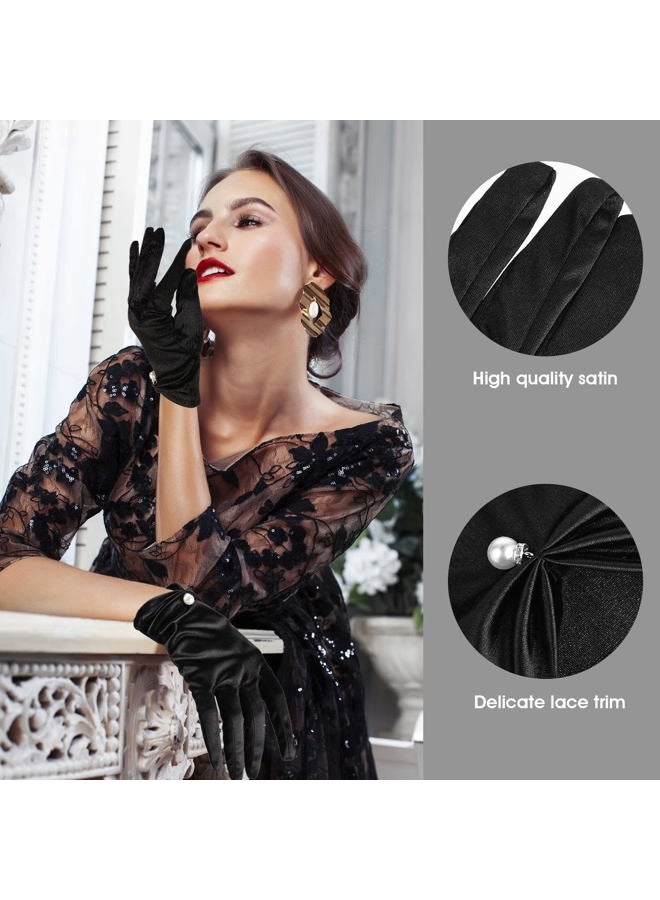 Yolev Short Satin Gloves - Wrist Length Women's Gown Opera Gloves for Wedding, Banquet, Dress Party (Black) - Image 5