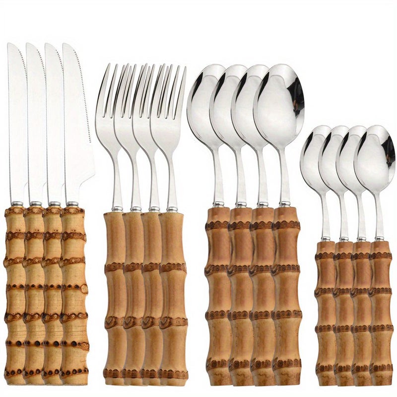 16Pcs Silvery Stainless Steel Dining Set With Knives Forks And Coffee Spoons For Kitchen Use - Image 1