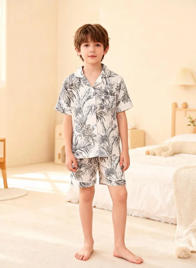 تايك تو مجموعة من بيجاما شورت وقميص بتفاصيل جيب بطبعة أزهار