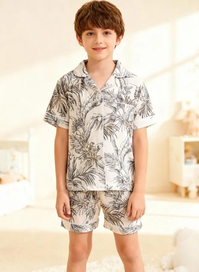 تايك تو مجموعة من بيجاما شورت وقميص بتفاصيل جيب بطبعة أزهار