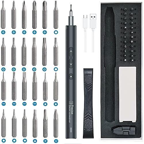 AMIR Mini Power Automatic Screwdriver, 28 IN 1 Electric Cordless Precision Screwdriver Set with 24 Bits, Rechargeable Portable Magnetic Repair Tool Kit with LED Lights for Glasses, Laptops, Watches - Image 1