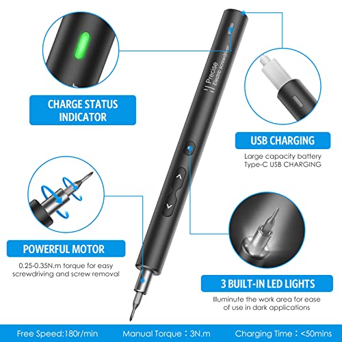 AMIR Mini Power Automatic Screwdriver, 28 IN 1 Electric Cordless Precision Screwdriver Set with 24 Bits, Rechargeable Portable Magnetic Repair Tool Kit with LED Lights for Glasses, Laptops, Watches - Image 3