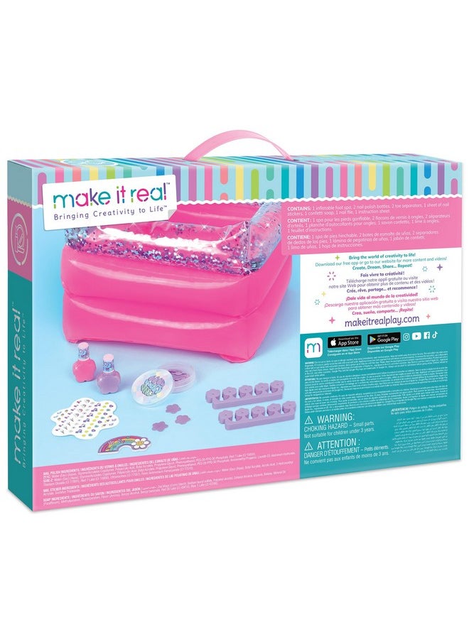 Make It Real Pamper Yourself Spa Set 9 Pcs Inflatable Sparkly Foot Bath & Accessories Nail Polish & Art Tweens Girls & Kids Ages 8+  - Image 2