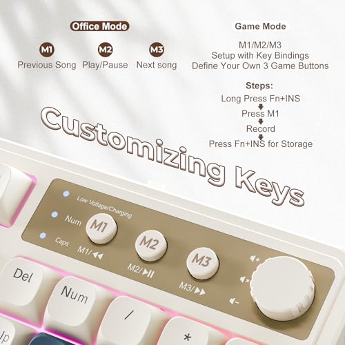 AULA S99 Gaming Keyboard, Wireless Computer Keyboards, Tri-Mode Bluetooth/2.4GHz/USB-C Custom Creamy Keyboard with Number Pad, RGB Backlit Media Knob Cute Programmable Keyboard for PC Gamer - Green - Image 4