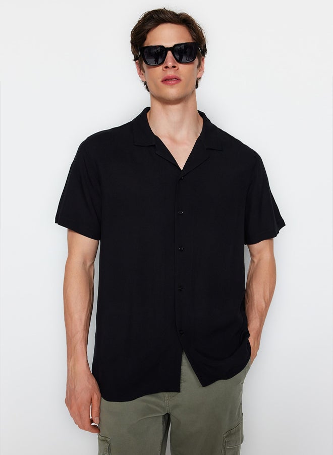 trendyol Black Regular Fit Oversized Collar 100% Viscose Loose Fit Short Sleeve Summer Shirt - Image 2