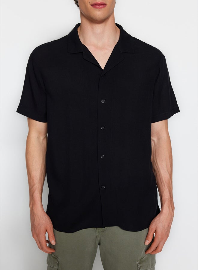 trendyol Black Regular Fit Oversized Collar 100% Viscose Loose Fit Short Sleeve Summer Shirt - Image 4