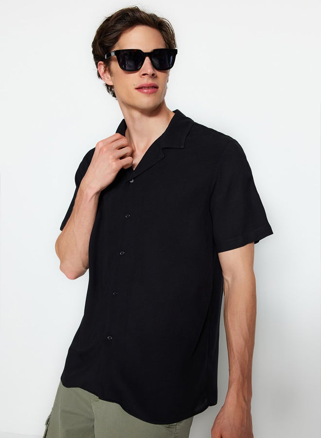 trendyol Black Regular Fit Oversized Collar 100% Viscose Loose Fit Short Sleeve Summer Shirt - Image 3