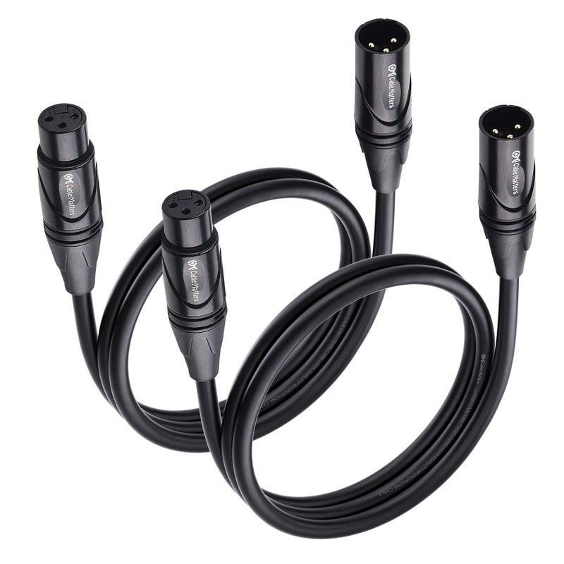 Cable Matters 2-Pack Premium Short XLR to XLR Cables - 3ft, Male to Female Microphone Cable, Oxygen-Free Copper (OFC) Mic Cord, Black - Image 1