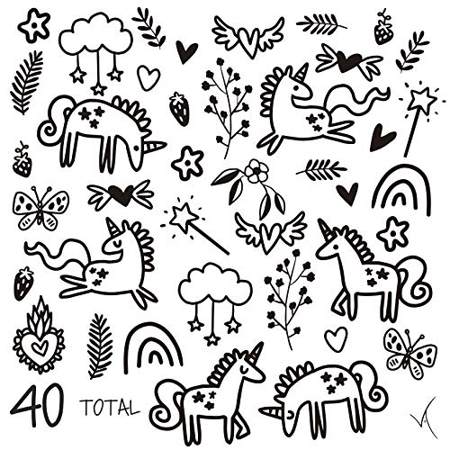 The Boho Design Unicorns and Rainbows Wall Decals Peel and Stick for Kids, Baby Bedroom Nursery and Living Room. 40 pcs Vinyl Wall Stickers Decor (Black) - Image 2