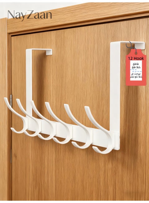 Over The Door Hooks, Sturdy Door Hanger, Large Over The Door Towel Rack with 12 Hooks, Heavy Duty Easy to Install, for Bathroom, Bedroom，Kitchen，Hanging Towels, Coats (White)