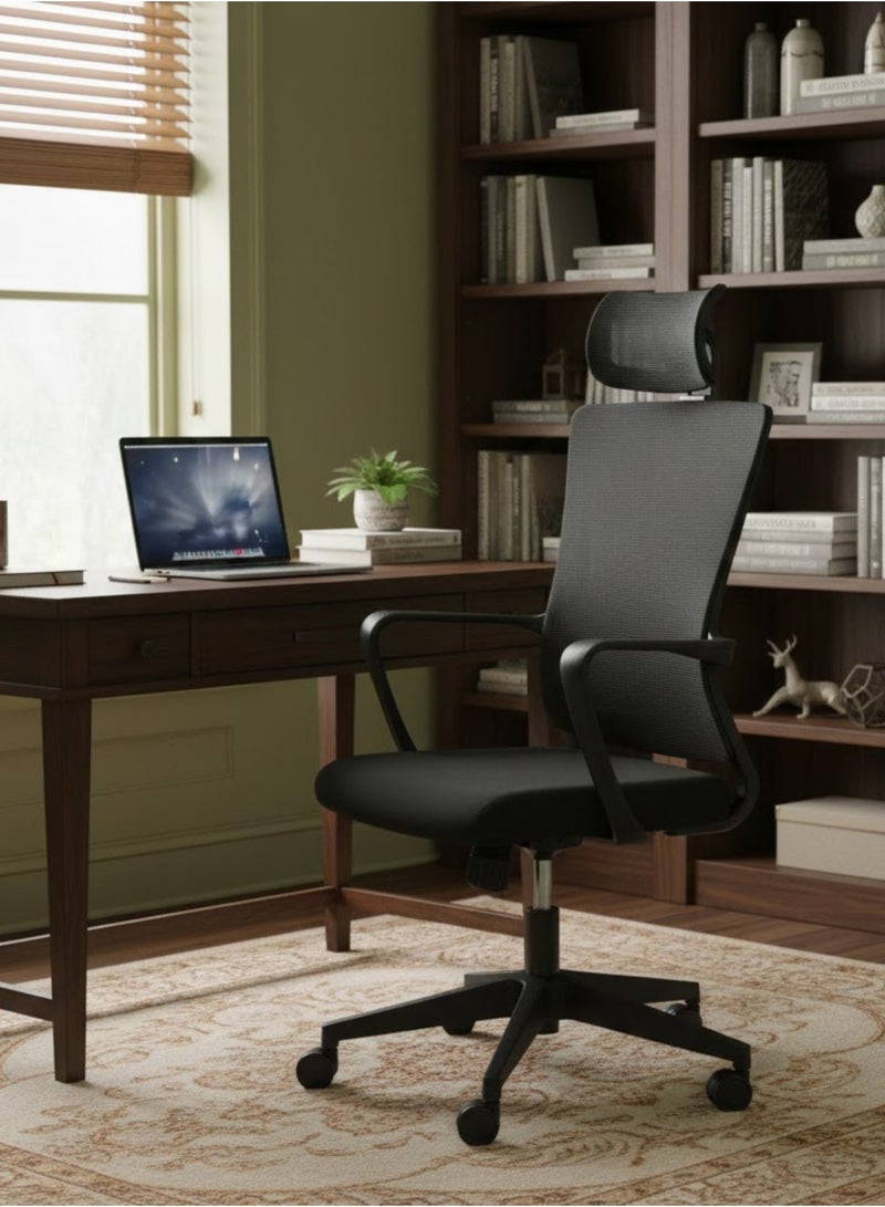 Furalux Black High Back Ergonomic Executive Office Chair with Headrest | Modern Breathable Mesh Desk Chair | 360° Swivel, Adjustable Height & Lumbar Support | Comfortable Computer Chair for Home & Office - Image 4
