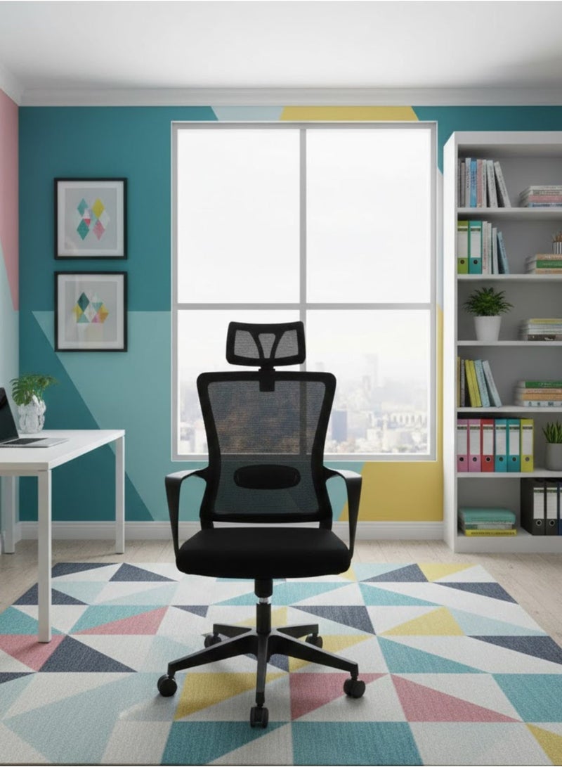 Furalux Black High Back Ergonomic Executive Office Chair with Headrest | Modern Breathable Mesh Desk Chair | 360° Swivel, Adjustable Height & Lumbar Support | Comfortable Computer Chair for Home & Office - Image 1