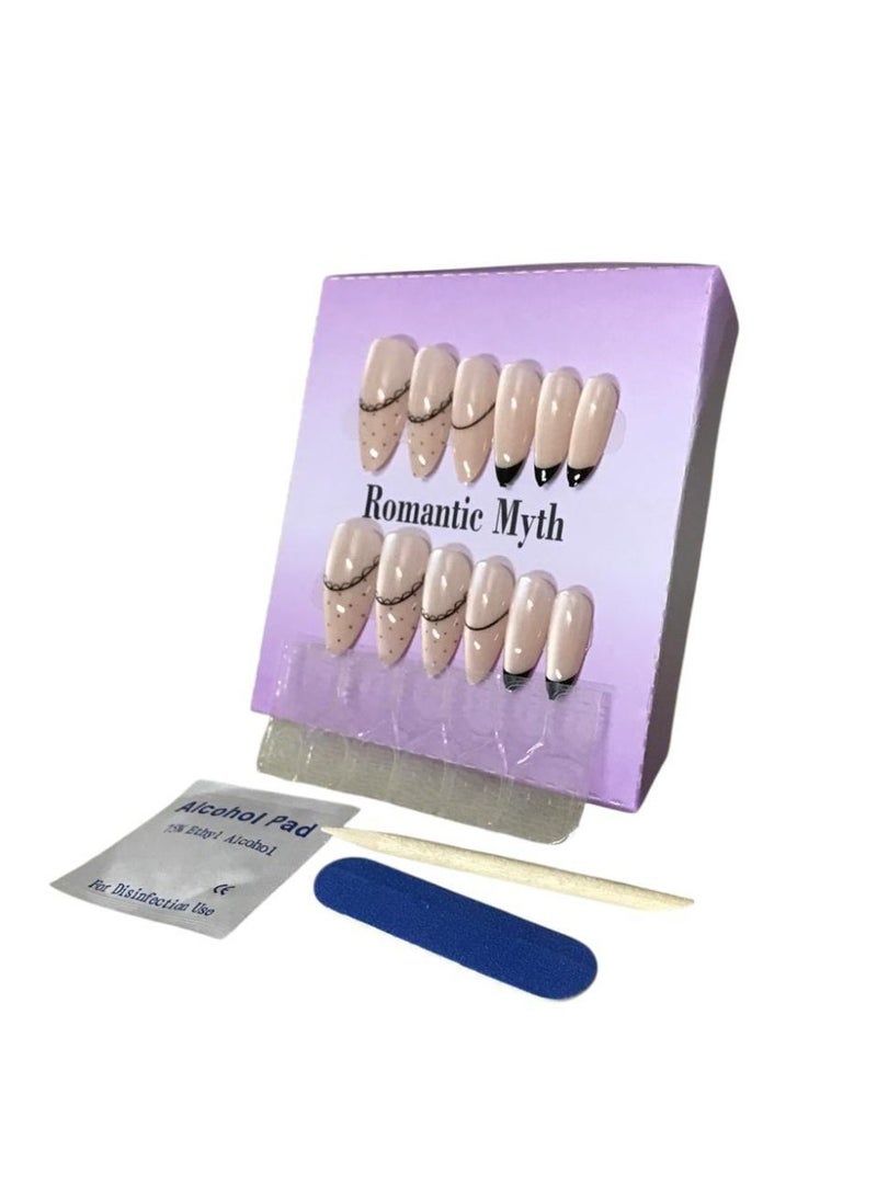 أظافر صناعية طويلة 3D برسومات مميزة – مجموعة كاملة مع مبرد + منديل تنظيف + لاصق دابل فيس + عود خشبي لتركيب سهل - Image 1