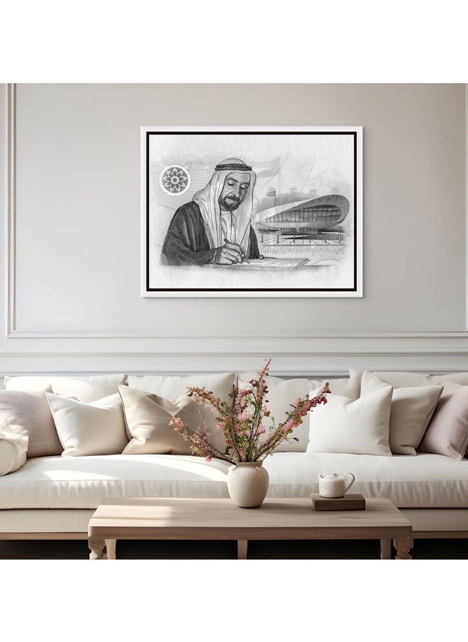 Art Decor Art Decor Framed Canvas Wall Art of Sheikh Zayed Print Sketch of Unity Tribute Landscape Wall Decor for Office Living Room Gifting  - Image 3