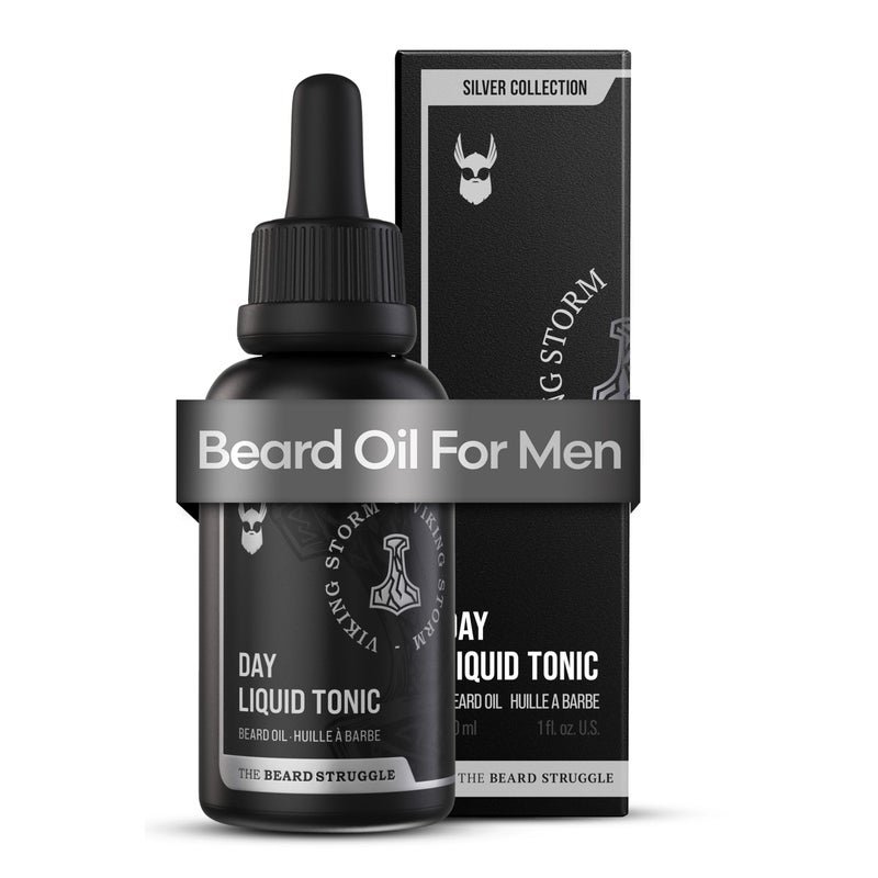 The Beard Struggle - Day Liquid Tonic Beard Oil - Silver Collection (Viking Storm) - Beard Oil for Men - Moisturize, Softens Hair, Reduces Itch - Day Time Beard Growth Oil (1 Fl oz) - Image 1