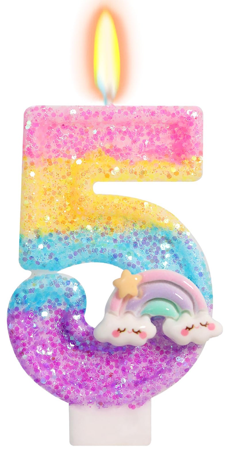OGnomiFX Rainbow Candles for Cakes, Number 5 Candle Rainbow Cake Topper for 5th Birthday Decorations Girl - Image 1