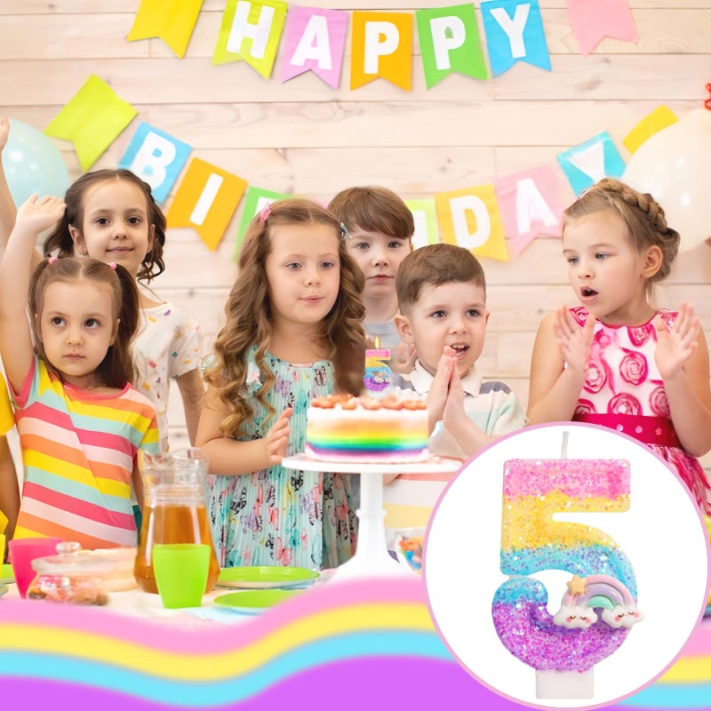 OGnomiFX Rainbow Candles for Cakes, Number 5 Candle Rainbow Cake Topper for 5th Birthday Decorations Girl - Image 5