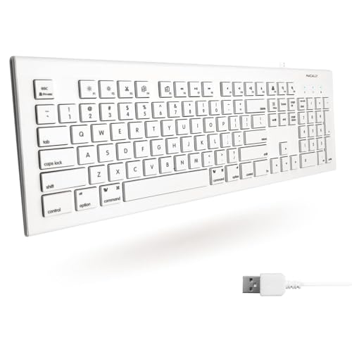Macally Full Size USB Wired Keyboard for Mac and PC - Plug & Play Wired Computer Keyboard - Compatible Apple Keyboard with 15 Shortcut Keys for Easy Controls & Navigation of Macbook Pro/Air, iMac - Image 1