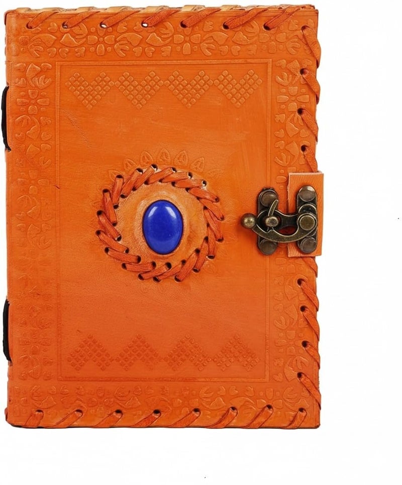 Tuzech Handmade Medium Vintage One Stone Leather Journal Diary Leather Diary Journal/Notebook with Naturally Treated Paper for Corporate Gift Personal Memoir Orenge Color (7 Inches) - Image 1