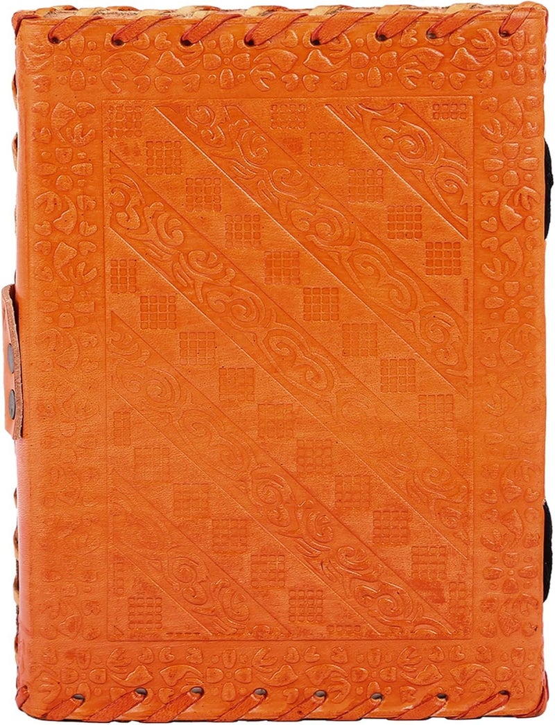 Tuzech Handmade Medium Vintage One Stone Leather Journal Diary Leather Diary Journal/Notebook with Naturally Treated Paper for Corporate Gift Personal Memoir Orenge Color (7 Inches) - Image 5