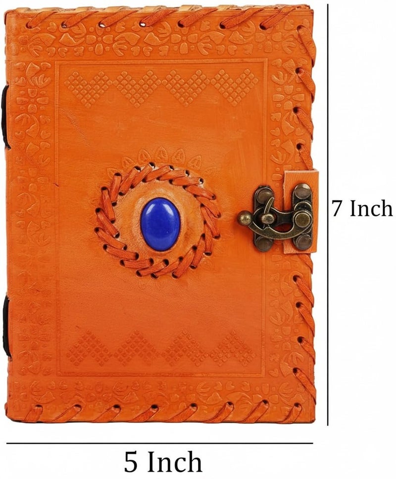 Tuzech Handmade Medium Vintage One Stone Leather Journal Diary Leather Diary Journal/Notebook with Naturally Treated Paper for Corporate Gift Personal Memoir Orenge Color (7 Inches) - Image 4