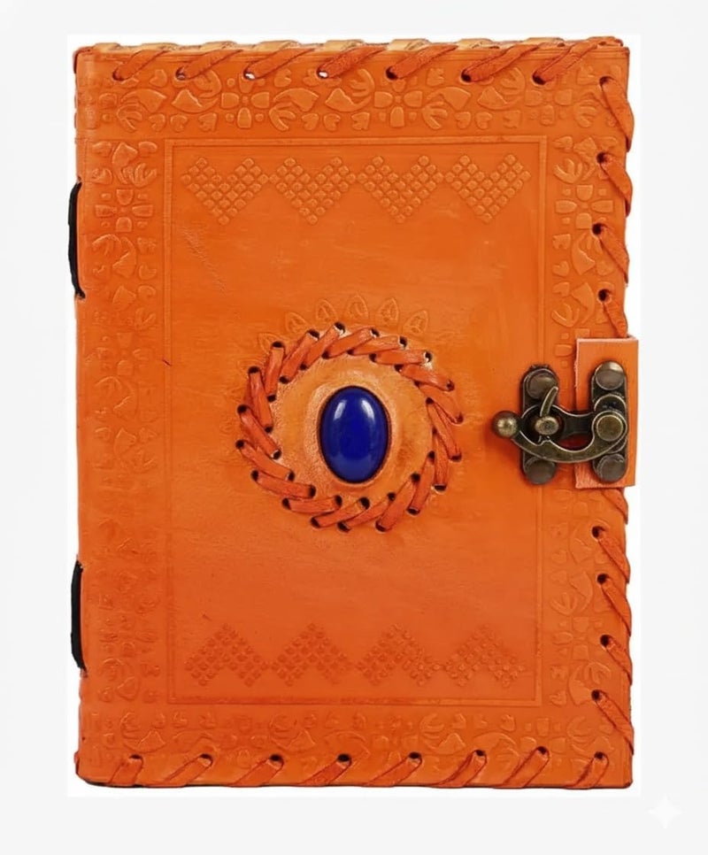 Tuzech Handmade Medium Vintage One Stone Leather Journal Diary Leather Diary Journal/Notebook with Naturally Treated Paper for Corporate Gift Personal Memoir Orenge Color (7 Inches) - Image 3