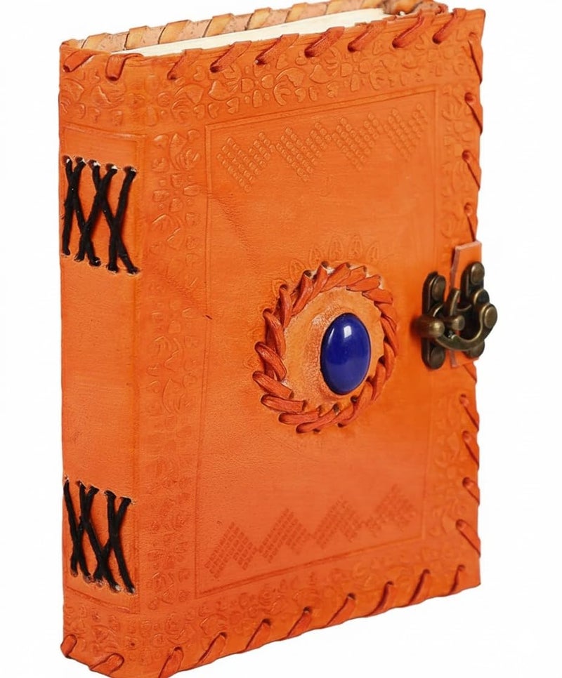 Tuzech Handmade Medium Vintage One Stone Leather Journal Diary Leather Diary Journal/Notebook with Naturally Treated Paper for Corporate Gift Personal Memoir Orenge Color (7 Inches) - Image 2