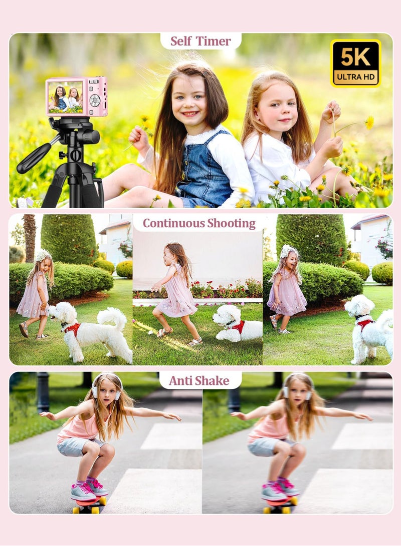 جورفنت كاميرا رقمية 5K، كاميرا رقمية بدقة 50 ميجابكسل للتصوير الفوتوغرافي، كاميرا تسجيل فيديو مع بطاقة SD سعة 64 جيجابايت، كاميرات رقمية 16X لليوتيوب مع شاشة قلابة 2.4 بوصة 180 درجة، عدسة واسعة الزاوية وماكرو، كاميرا سفر صغيرة مضادة للاهتزاز كهدية للمبتدئين - Image 4