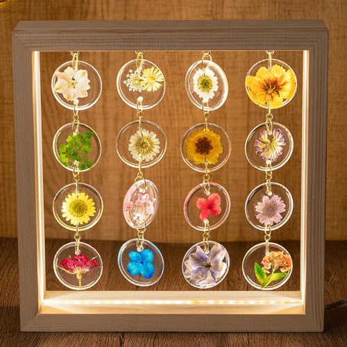 SMUK Handmade Dried Flower LED Desk Lamp 3 Way Dimmable Cute Pressed Flower Bedside Lamp with Wooden Frame for Desk Table Bedroom Living Room Office Aesthetic Cute Table Lamp - Image 1
