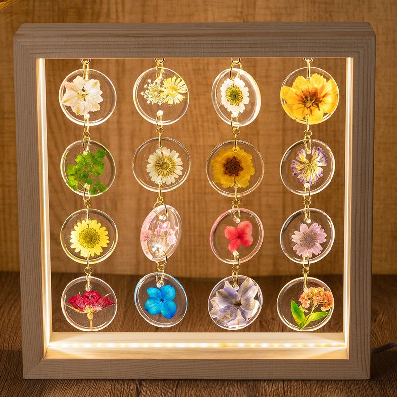 SMUK Handmade Dried Flower LED Desk Lamp 3 Way Dimmable Cute Pressed Flower Bedside Lamp with Wooden Frame for Desk Table Bedroom Living Room Office Aesthetic Cute Table Lamp - Image 2