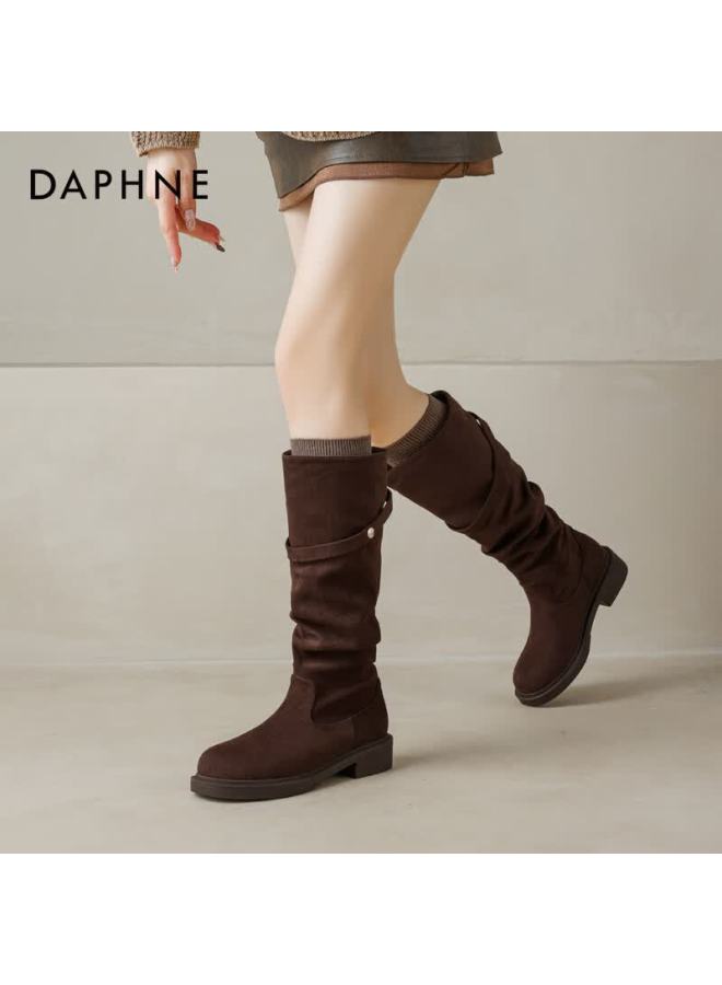 Daphne Meilad Women's New Tall Stack Boots High Tube Knight Boots Fleece Lined Brown Size 35 - Image 5