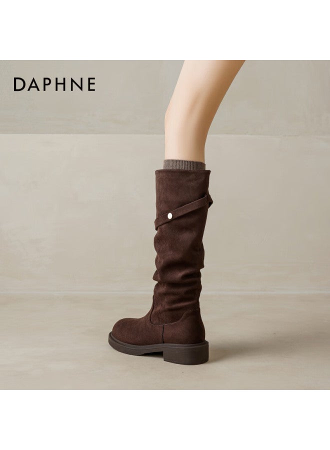 Daphne Meilad Women's New Tall Stack Boots High Tube Knight Boots Fleece Lined Brown Size 35 - Image 4