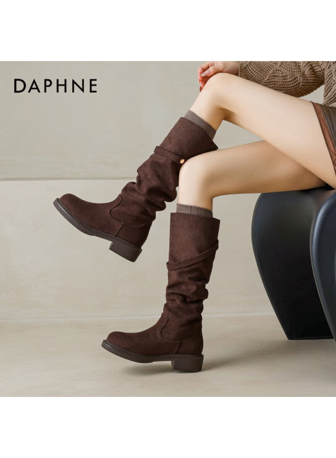 Daphne Meilad Women's New Tall Stack Boots High Tube Knight Boots Fleece Lined Brown Size 35 - Image 1