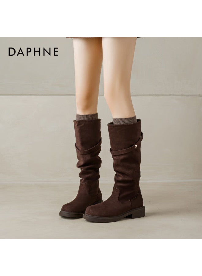 Daphne Meilad Women's New Tall Stack Boots High Tube Knight Boots Fleece Lined Brown Size 35 - Image 2