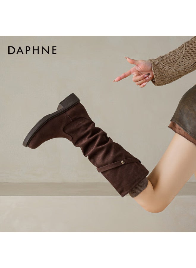 Daphne Meilad Women's New Tall Stack Boots High Tube Knight Boots Fleece Lined Brown Size 35 - Image 3