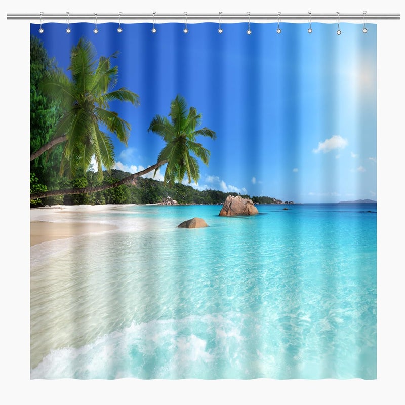 Biysuc Ocean Beach Surtain Blue Sky Tropical Tropical Sand Sand Wave Plam Plam Shotes Seaside Scene Place Place Polyester Fabrice Decor - Image 1