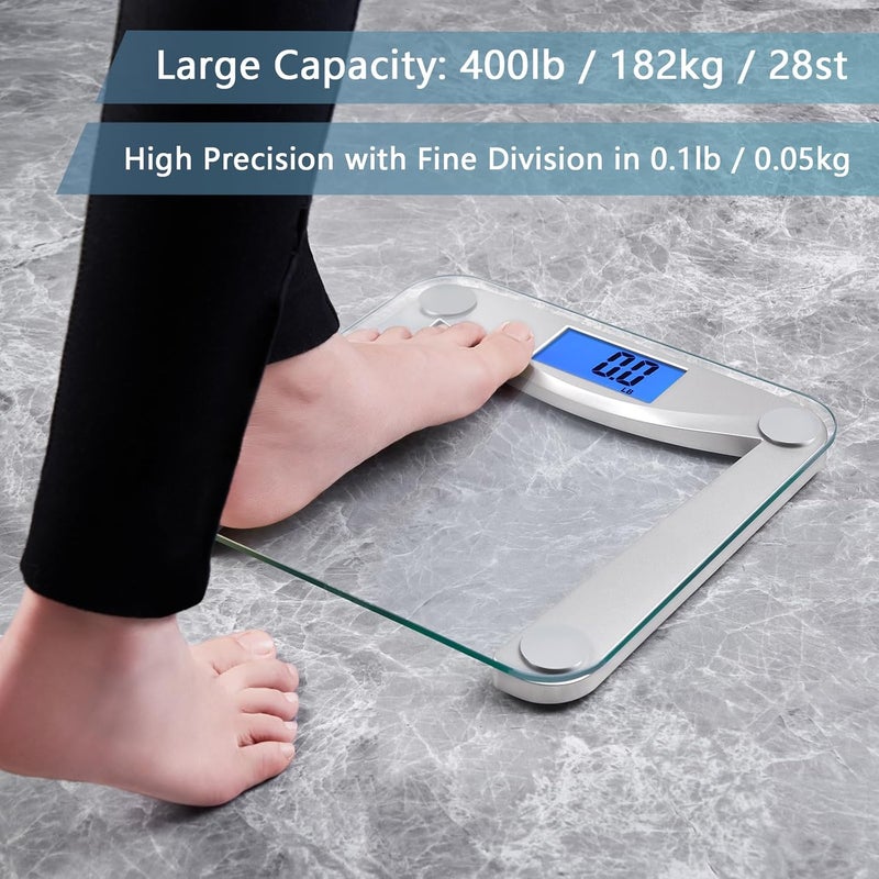 Vitafit Digital Body Weight Bathroom Scale Weighing Scale with Step-On Technology,Extra Large Blue Backlit Display and Batteries Included, 400 Pounds,Clear Glass - Image 4