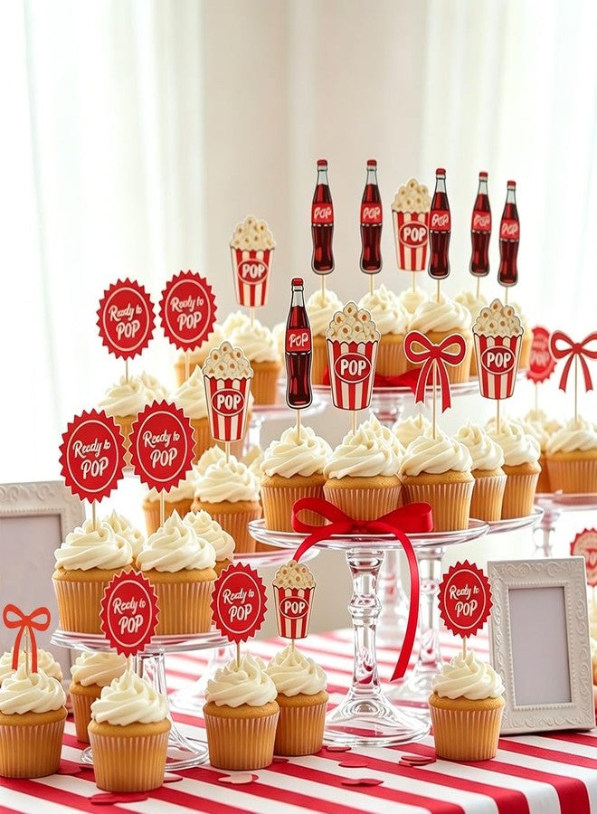 Nvbixi 24Pc She‘s Ready to Pop Cupcake Toppers,Little Soda Pop Cake Decoration,Baby Shower Decor Cake Pick,Red Glitter Baby Party Supplies - Image 4