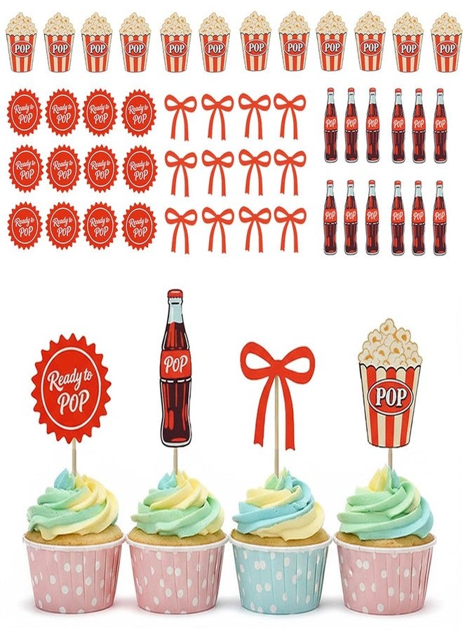 Nvbixi 24Pc She‘s Ready to Pop Cupcake Toppers,Little Soda Pop Cake Decoration,Baby Shower Decor Cake Pick,Red Glitter Baby Party Supplies - Image 1