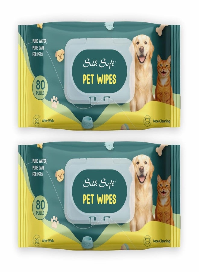 Silk Soft Pet Wipes | 160 Wipes (80 Pulls x 2 Packs) | Gentle Cleaning Wipes for Dogs & Cats | Deodorizing & Skin-Friendly Pet Grooming Wipes | Ideal for Paws, Fur, Face & Body - Image 1