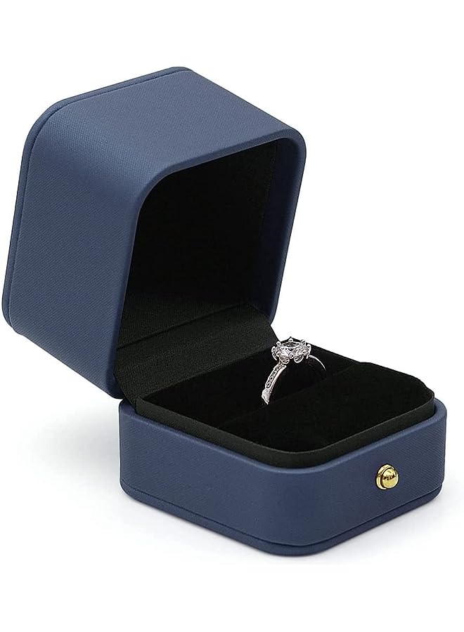 KASTWAVE Box, Premium Leather Gorgeous Vintage Single Slot Square Leather Bearer Ring Box for Proposal Wedding Ceremony Anniversary (Blue) - Image 1