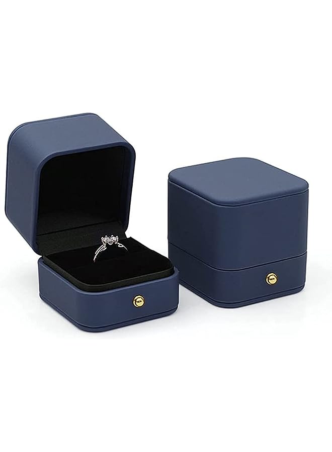 KASTWAVE Box, Premium Leather Gorgeous Vintage Single Slot Square Leather Bearer Ring Box for Proposal Wedding Ceremony Anniversary (Blue) - Image 2