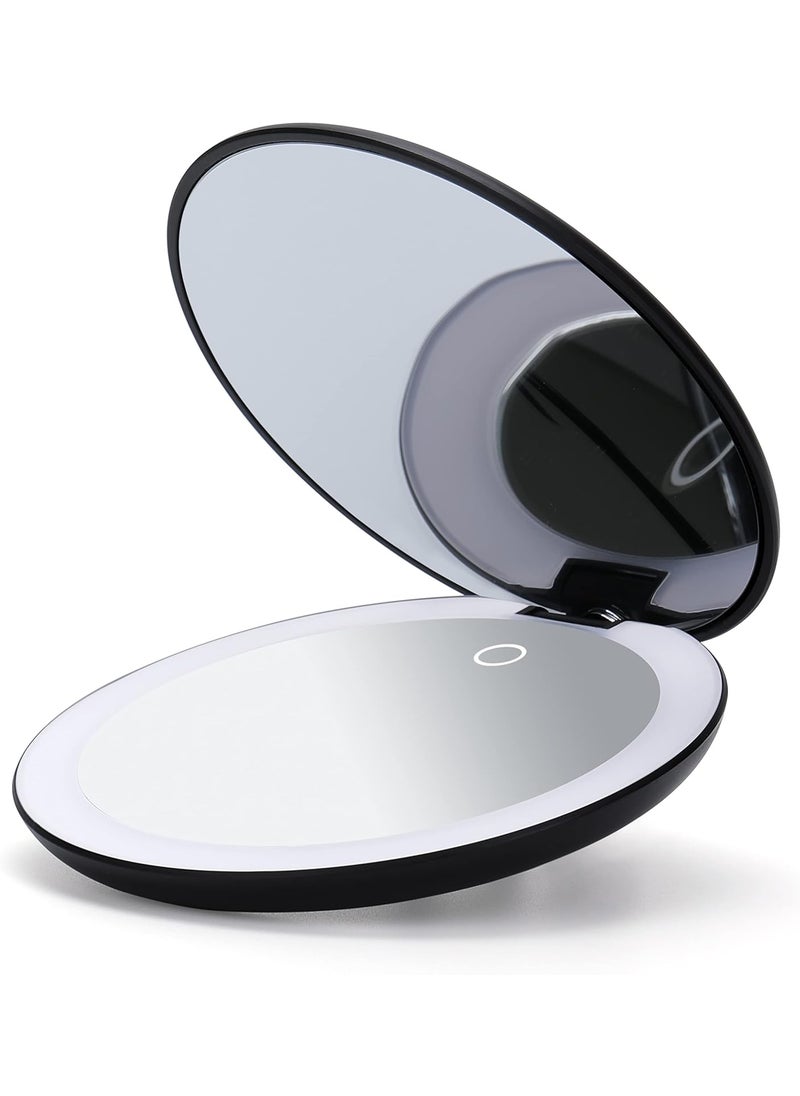 Fancii Fancii Taylor LED Lighted Travel Makeup Mirror Rechargeable with 10x1x Magnifying  3 Light Settings  Compact Portable Large 5 Wide Hand Mirror for Handbag and Purses Black  - Image 3
