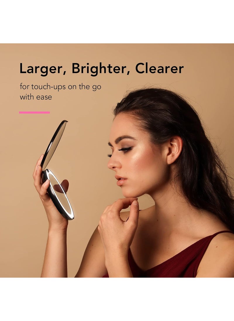Fancii Fancii Taylor LED Lighted Travel Makeup Mirror Rechargeable with 10x1x Magnifying  3 Light Settings  Compact Portable Large 5 Wide Hand Mirror for Handbag and Purses Black  - Image 2