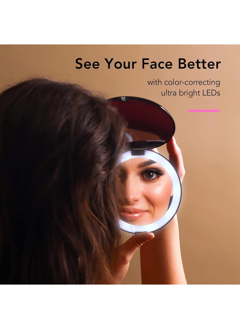 Fancii Fancii Taylor LED Lighted Travel Makeup Mirror Rechargeable with 10x1x Magnifying  3 Light Settings  Compact Portable Large 5 Wide Hand Mirror for Handbag and Purses Black  - Image 5