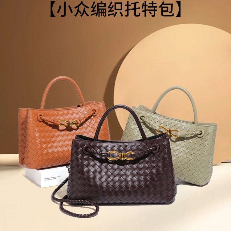 Horizontal Hand-Woven Bag Large-Capacity Shoulder Crossbody Bag Women'S Casual Commuting High-End Handbag - Image 3