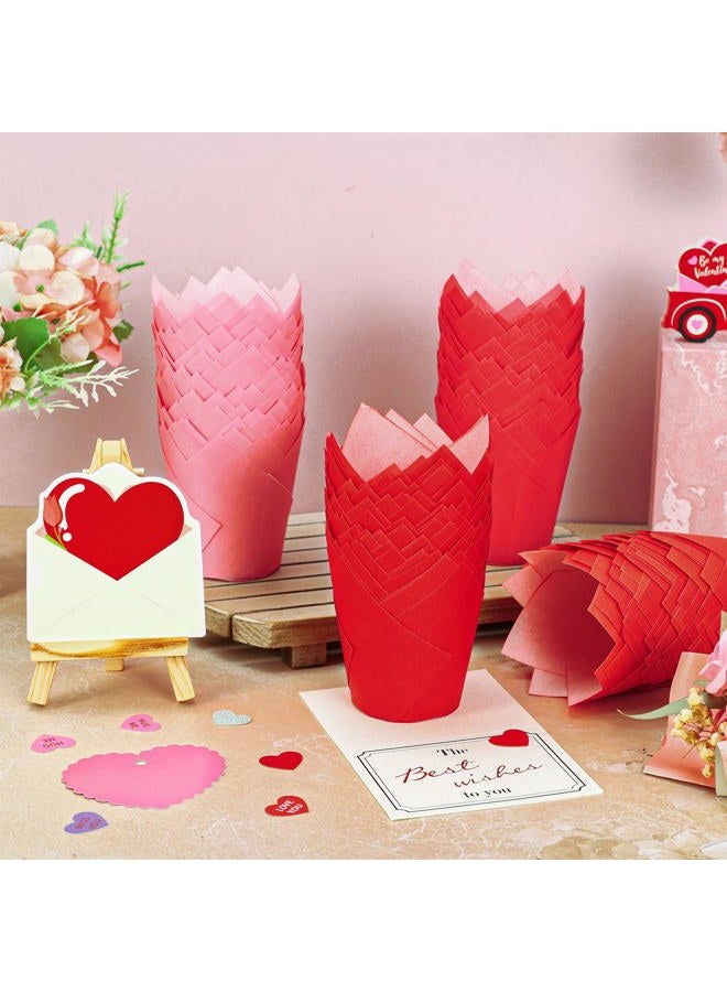 Whaline 200Pcs Valentine's Day Tulip Cupcake Liners Muffin Baking Cups Gradient Red Pink Cupcake Wrappers for Wedding Anniversary Party Supplies Table Decor - Image 4