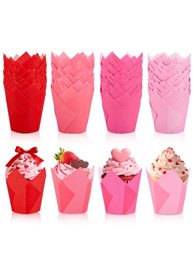 Whaline 200Pcs Valentine's Day Tulip Cupcake Liners Muffin Baking Cups Gradient Red Pink Cupcake Wrappers for Wedding Anniversary Party Supplies Table Decor - Image 1
